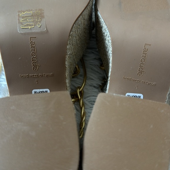 Larroude Coco Platform Sandal In Raffia and Gold Metallic Leather - Picture 14 of 15